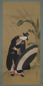 Sommer: eine junge Frau spannt einen Regenschirm auf, Edo-Periode, ca. 1772-80